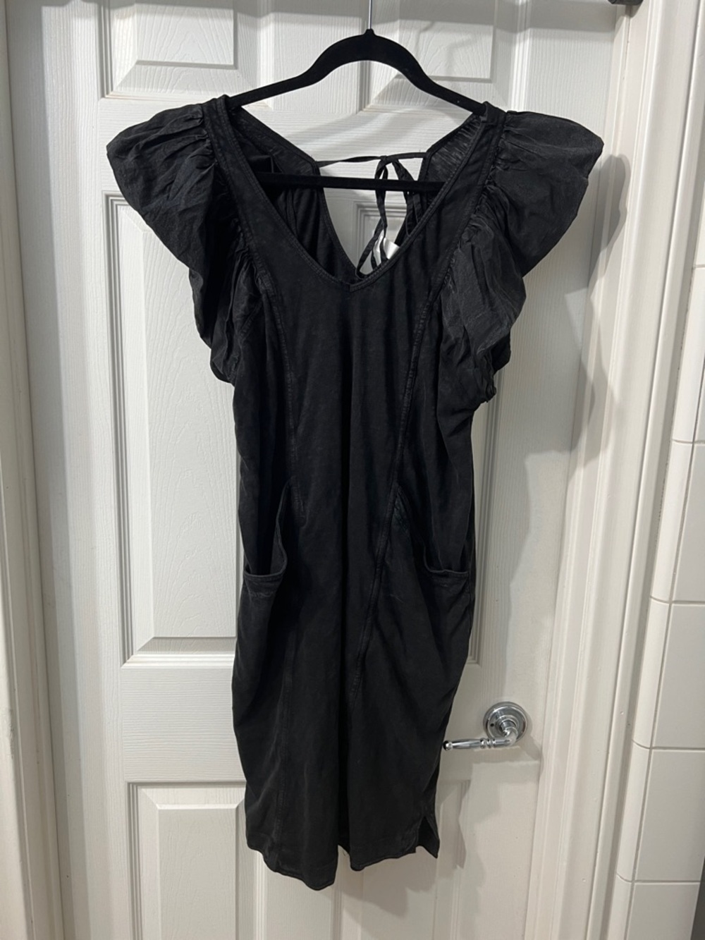 Anthropologie Daily Practice Malibu Creek Mini Dress Black Ruffle Sleeve Size S - Picture 5 of 7